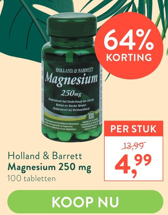 Holland & Barrett Holland & Barrett Magnesium 250 mg aanbieding