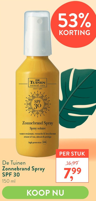 Holland & Barrett De Tuinen Zonnebrand Spray SPF 30 aanbieding