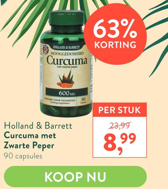 Holland & Barrett Holland & Barrett Curcuma met Zwarte Peper aanbieding