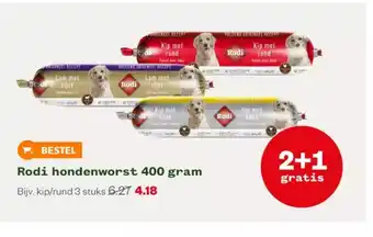 Welkoop Rodi hondenworst 400 gram 2+1 gratis aanbieding