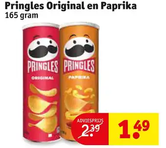 Kruidvat Pringles original en paprika 165 gram aanbieding