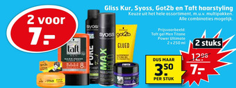 Trekpleister Gliss Kur, Syoss, Got2b en Taft haarstyling aanbieding