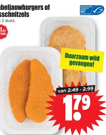 Dirk Kabeljauwburgers of visschnitzels aanbieding