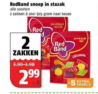 Poiesz RedBand snoep in stazak 200-305 gram aanbieding