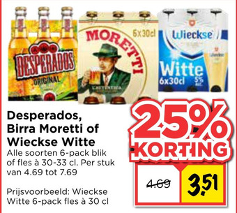 Vomar Voordeelmarkt Desperados, Birra Moretti of Wieckse Witte aanbieding