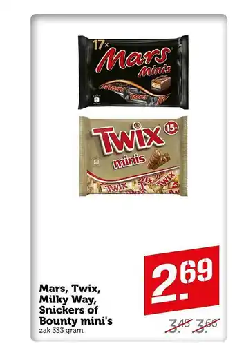 Coop Mars, twix, milky way, snickers of bounty mini's aanbieding