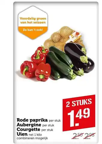 Coop Rode paprika, aubergine, courgette of uien aanbieding