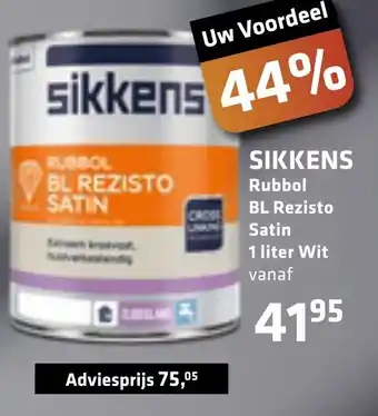 De voordeelmarkt SIKKENS Rubbol BL Rezisto Satin 1 liter Wit aanbieding