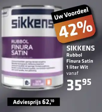 De voordeelmarkt SIKKENS Rubbol Finura Satin 1 liter Wit aanbieding