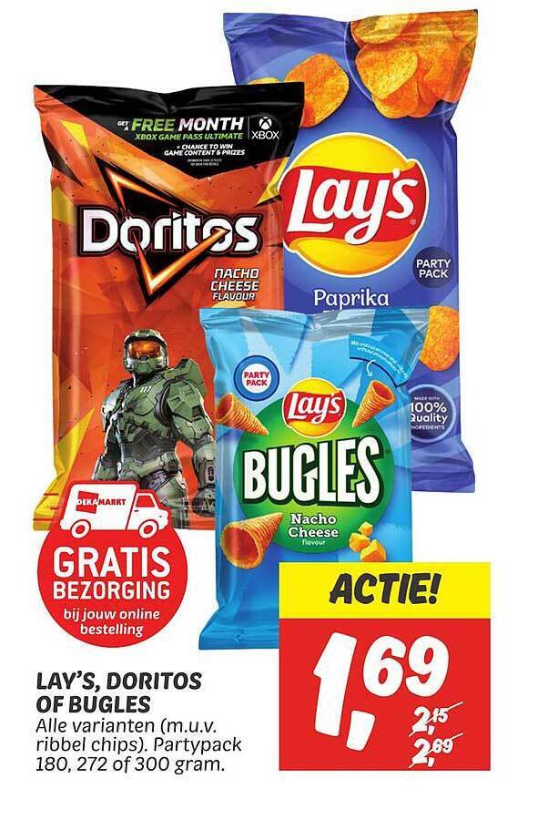 Lay's, doritos of bugles aanbieding bij Dekamarkt