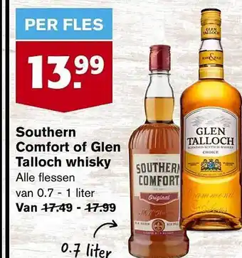 Hoogvliet Southern comfort of glen talloch whisky aanbieding