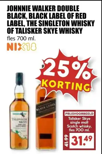 MCD Supermarkt Johnnie walker double black, black label of red label, the singleton whisky of talisker skye whisky aanbieding