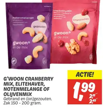 Dekamarkt G'woon cranberry mix, elitehaver, notenmelange of oliivenmix aanbieding