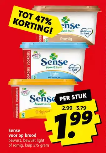 Boni Sense voor op brood bewust, bewust light of romig, kuip 575 gram per stuk aanbieding