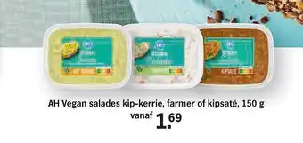 Albert Heijn Ah vegan salades kip-kerrie, farmer of kipsaté, 150 g aanbieding