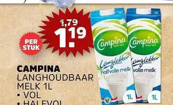 Sahan Supermarkten Campina langhoudbaar melk 1l vol of halfvol aanbieding