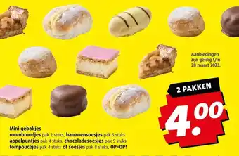 Boni Mini gebakjes roombroodjes, bananensoesjes appelpuntjes, chocoladesoesjes tompoucejes of soesjes aanbieding