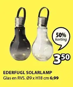 Jysk Ederfugl solarlamp 9xh18 cm aanbieding