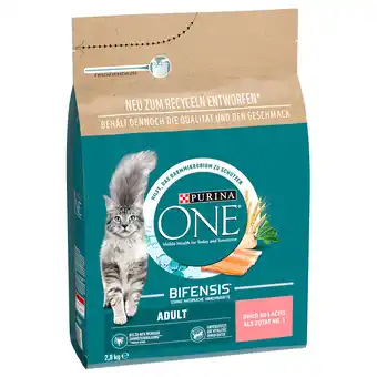 Zooplus 2x2,8kg adult zalm & volkoren granen purina one kattenvoer aanbieding