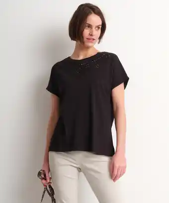 terStal Dames wijd t-shirt met ajour zwart in maat aanbieding