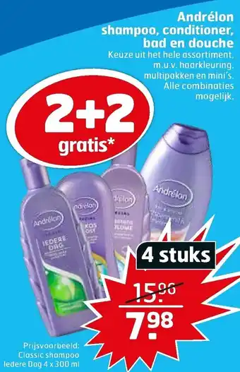 Trekpleister Andrelon shampoo, conditioner, bad en douche 4 st aanbieding