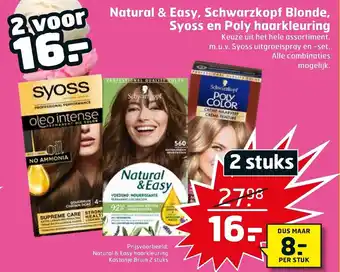 Trekpleister Natural & Easy, Schwarzkopf Blonde, Syoss en Poly haarkleuring 2 st aanbieding