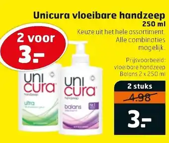 Trekpleister Unicura vloeibare handzeep 2*250ml aanbieding