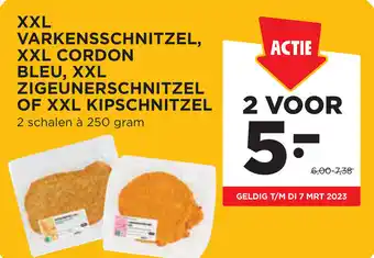 Jumbo XXL Varkensschnitzel, XXL Cordon Bleu, XXL Zigeunerschnitzel Of XXL Kipschnitzel 2 schalen a 250 gram aanbieding