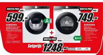 MediaMarkt Samsung AddWash 5000-serie WW90T554AA/S2 Wasmachine voorlader + Samsung 5000-serie DV90T5240AT/S2 Warmtepompdroger aanbieding