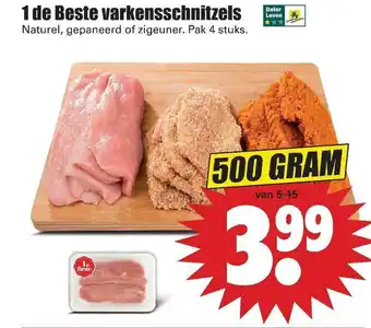 Dirk 1 de beste varkensschnitzels naturel, gepaneerd of zigeuner 500 gram aanbieding