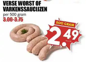 MCD Supermarkt Verse worst of varkenssaucijzen 500 gram aanbieding