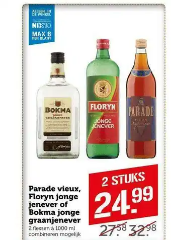 CoopCompact Parade Vieux, Floryn Jonge Jenever Of Bokma Jonge Graanjenever aanbieding