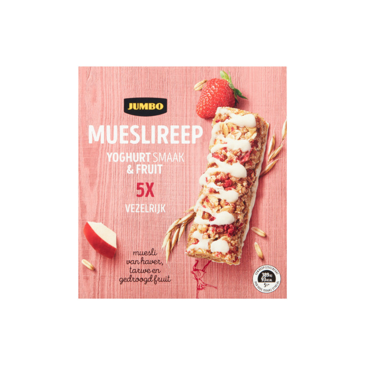 Jumbo muesli reep yoghurt & fruit 5 x 25g aanbieding bij Jumbo