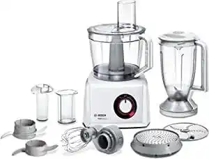 Amazon Bosch, multitalent 8 foodprocessor, wavecut-mes, smartstorage, mixeropzetstuk, blenderkan, 1000 watt, 45 functies, mc812w501, aanbieding