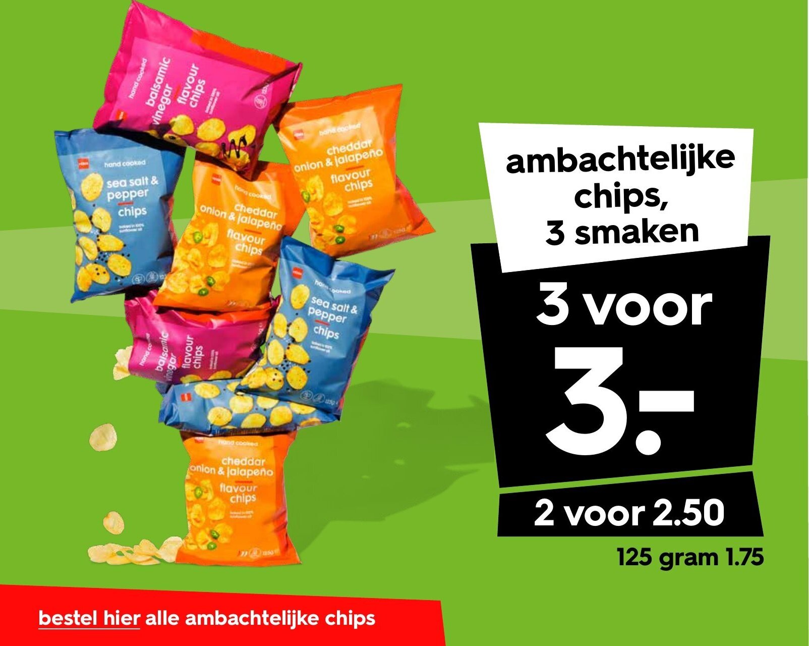 Ambachtelijke chips, 3 smaken 125 gram aanbieding bij HEMA