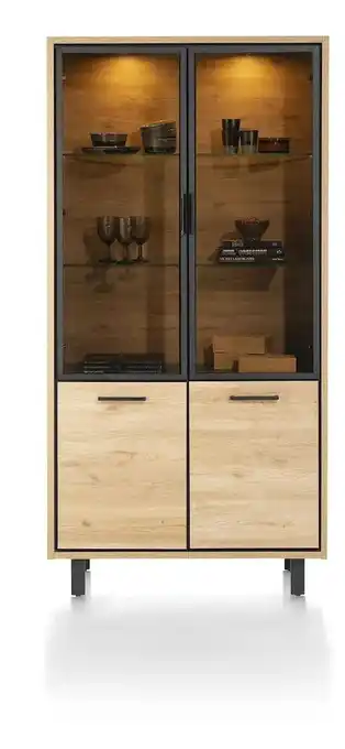 Happy@Home Ostrava, vitrine 100 cm. - 2-glasdeuren + 2-deuren (+ led) aanbieding