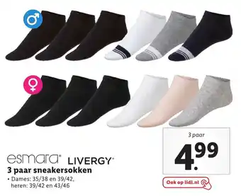 Lidl Esmara livergy 3 paar sneakersokken aanbieding