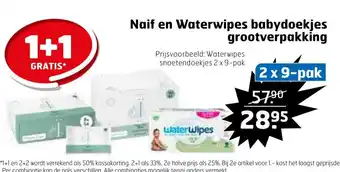 Trekpleister Naif en Waterwipes babydoekjes grootverpakking 1+1 gratis aanbieding