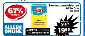 Trekpleister Sun vaatwastabletten All In One 180 stuks aanbieding