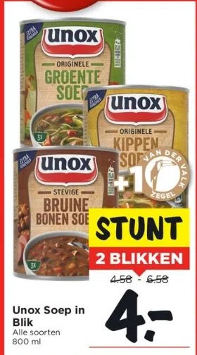 Vomar Voordeelmarkt Unox soep in blik aanbieding