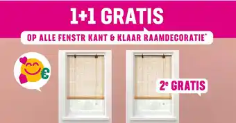 Leen Bakker 1+1 gratis op alle fenstr kant & klaar raamdecoratie aanbieding