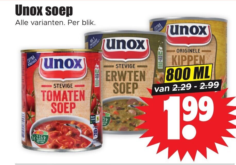 Unox soep 800ml aanbieding bij Dirk