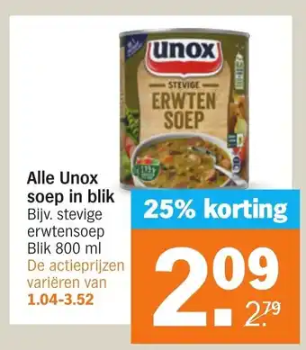 Albert Heijn Alle unox soep in blik 800ml aanbieding