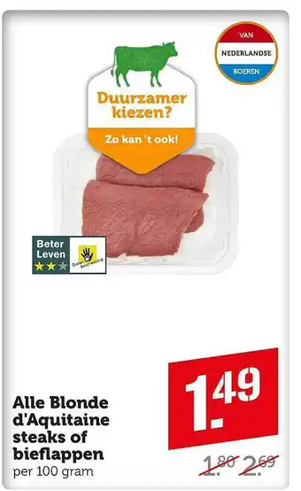 Coop Alle blonde d'aquitaine steaks of bieflappen aanbieding