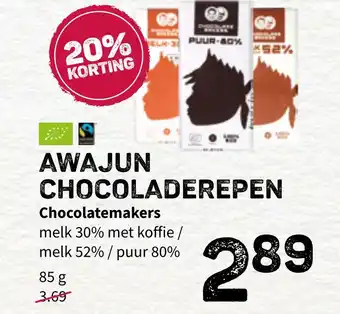 Ekoplaza Chocolatemakers Awajun Chocoladerepen 85g aanbieding