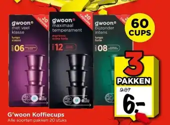 Vomar Voordeelmarkt G'woon koffiecups alle soorten pakken 20 stuks aanbieding