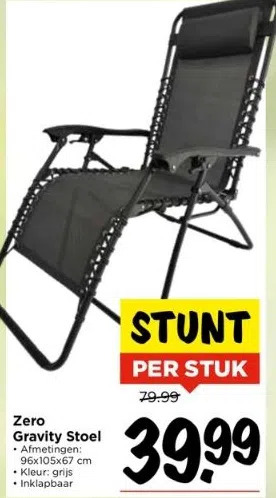 Zero Gravity stoel, inklapbare ligstoel, ondersteunt tot 200 kg fauteuil, Opvouwbare Zonneligstoel ligstoel, inklapbaar, met bekerhouder, kussen,hoofdsteun, voor Tuin, Terras of Balkon(zwart, 65 cm