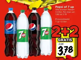 Vomar Voordeelmarkt Pepsi of 7 up alle soorten flessen 1,5 liter. per stuk van 1.89 tot 2.19 aanbieding