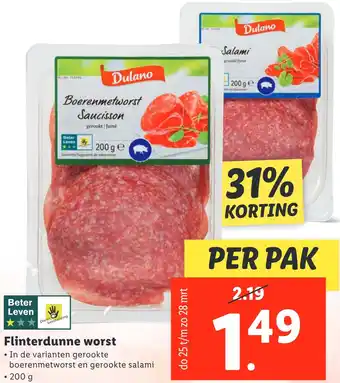 Lidl Flinterdunne worst 200g aanbieding