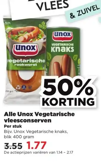 PLUS Alle Unox Vegetarische vleesconserven aanbieding